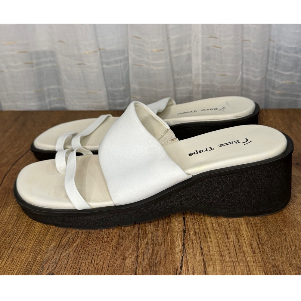 Bare Traps Holly White Leather Platform Wedge Sandals Slide 8 Retro‎ Casual Y2K